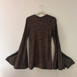 Ellery gold sparkle mini dress or top. Long bell sleeves. Size: 4. Exclusive.